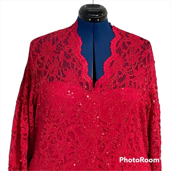 BLU SAGE Red Sequins Floral Lace Women’s Midi Dress Size 20W - Picture 4 of 15